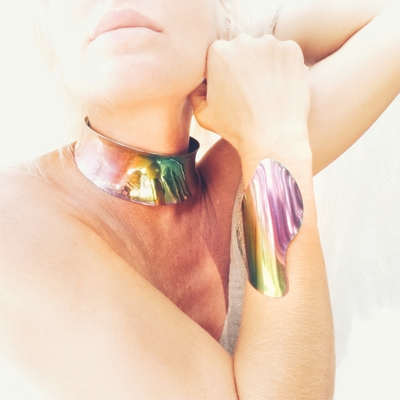 Titanium rainbow statement collar choker necklace - Picture 2 of 5